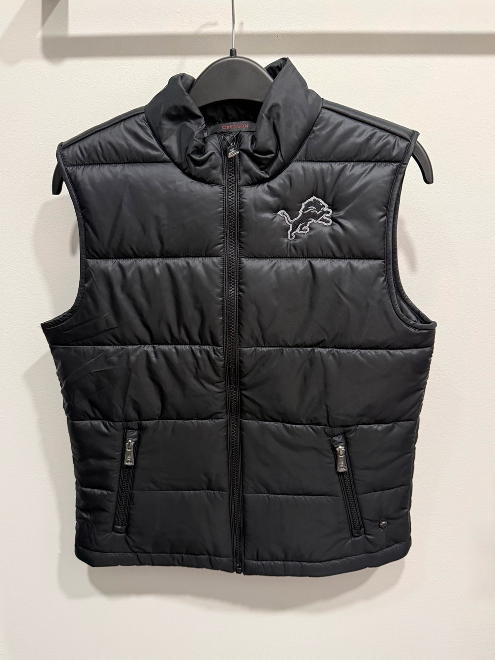 Greyson Black Quilted Puffer Vest with Official Detroit Lions Team Logo